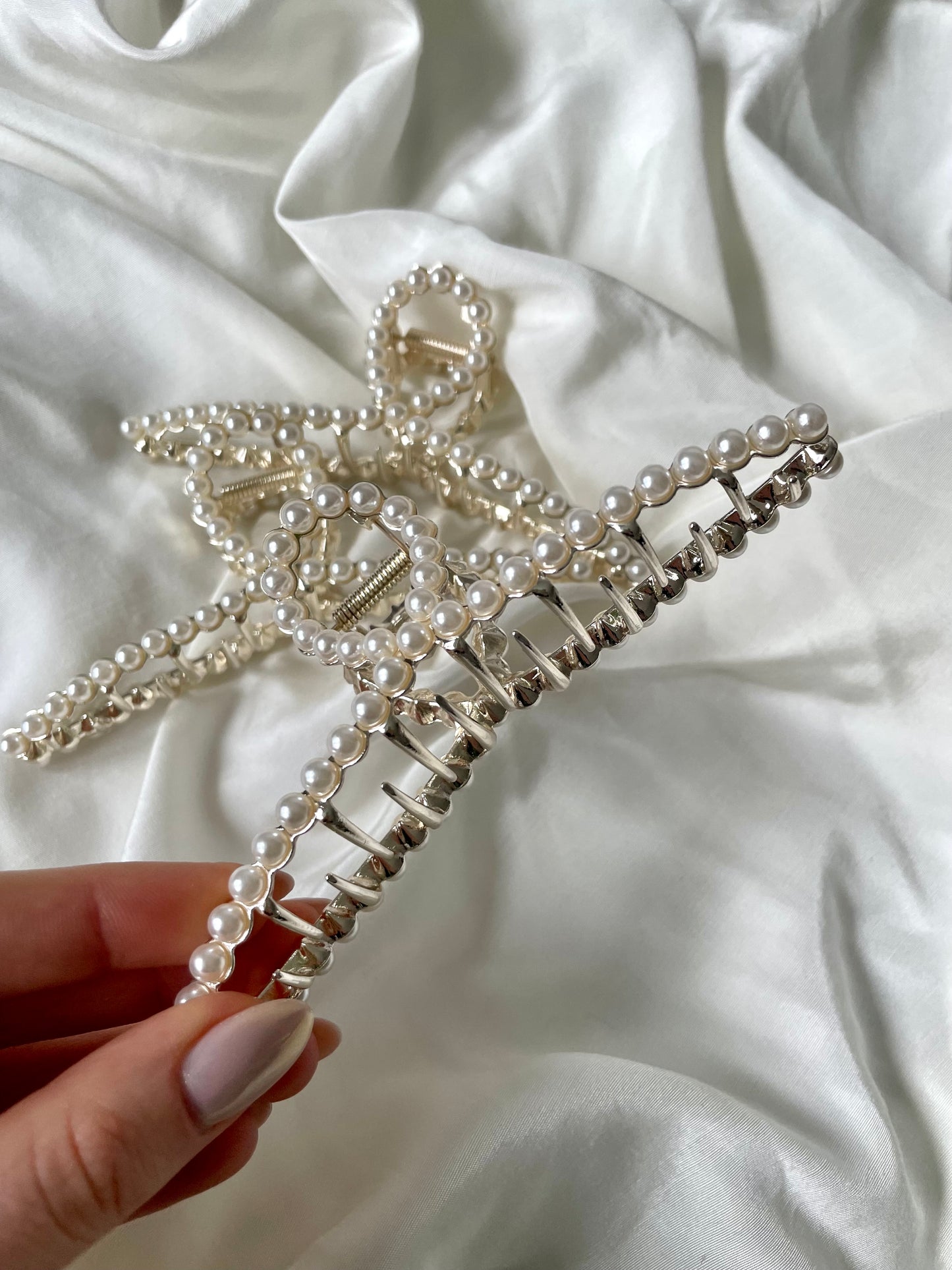 Haarspange Metall kleine Perlen