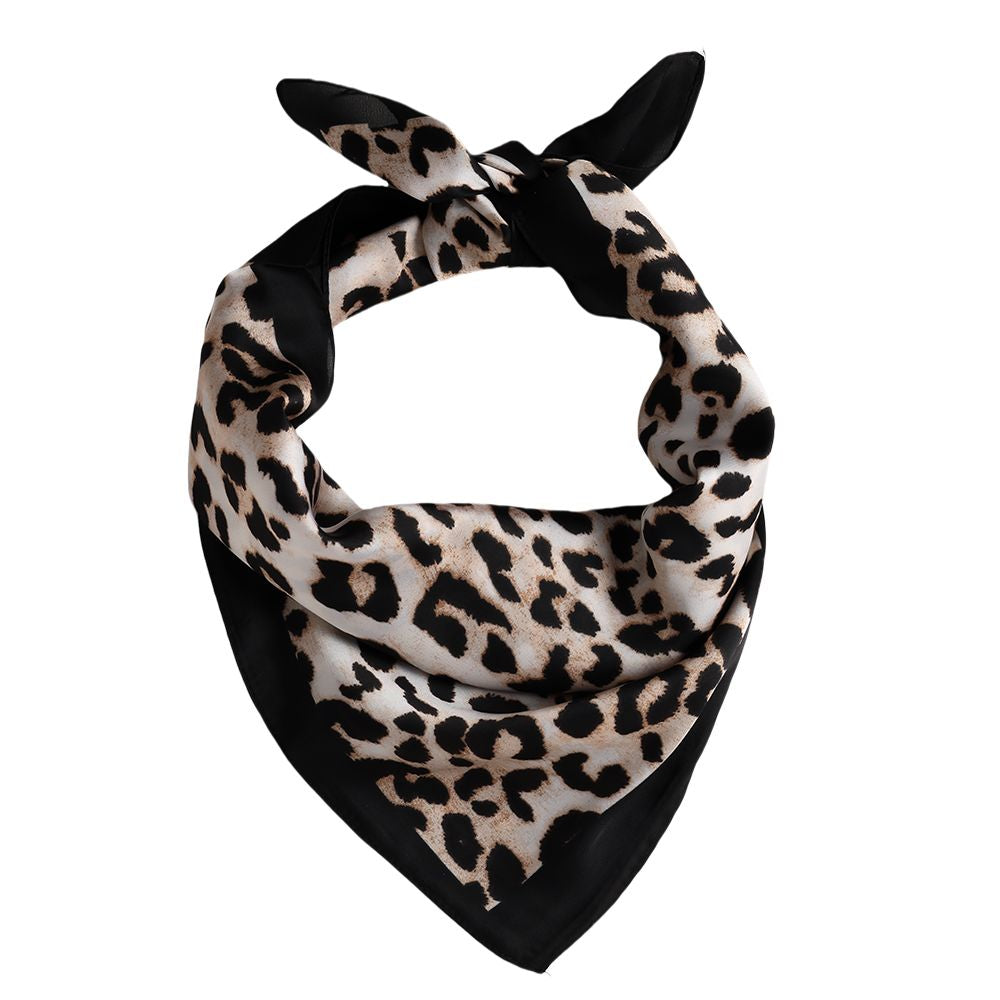 Kopftuch Satintuch Sommer Schwarz Beige Leo