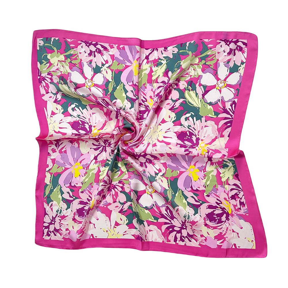 Kopftuch Satintuch Sommer Pink Green Flower