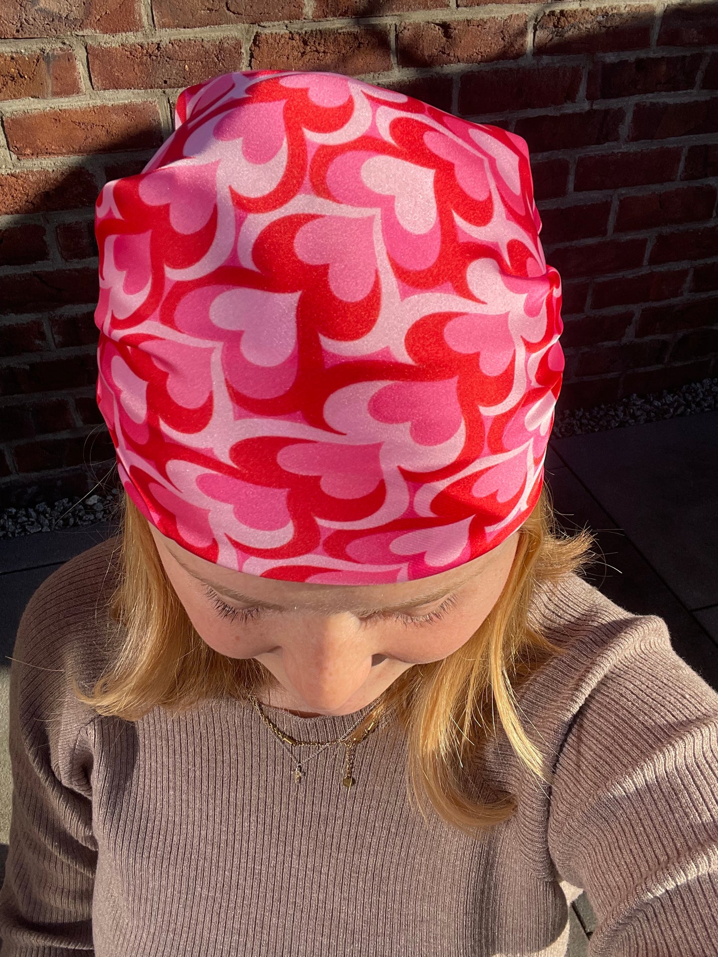Kopftuch Satintuch Sommer Herzmuster Pink