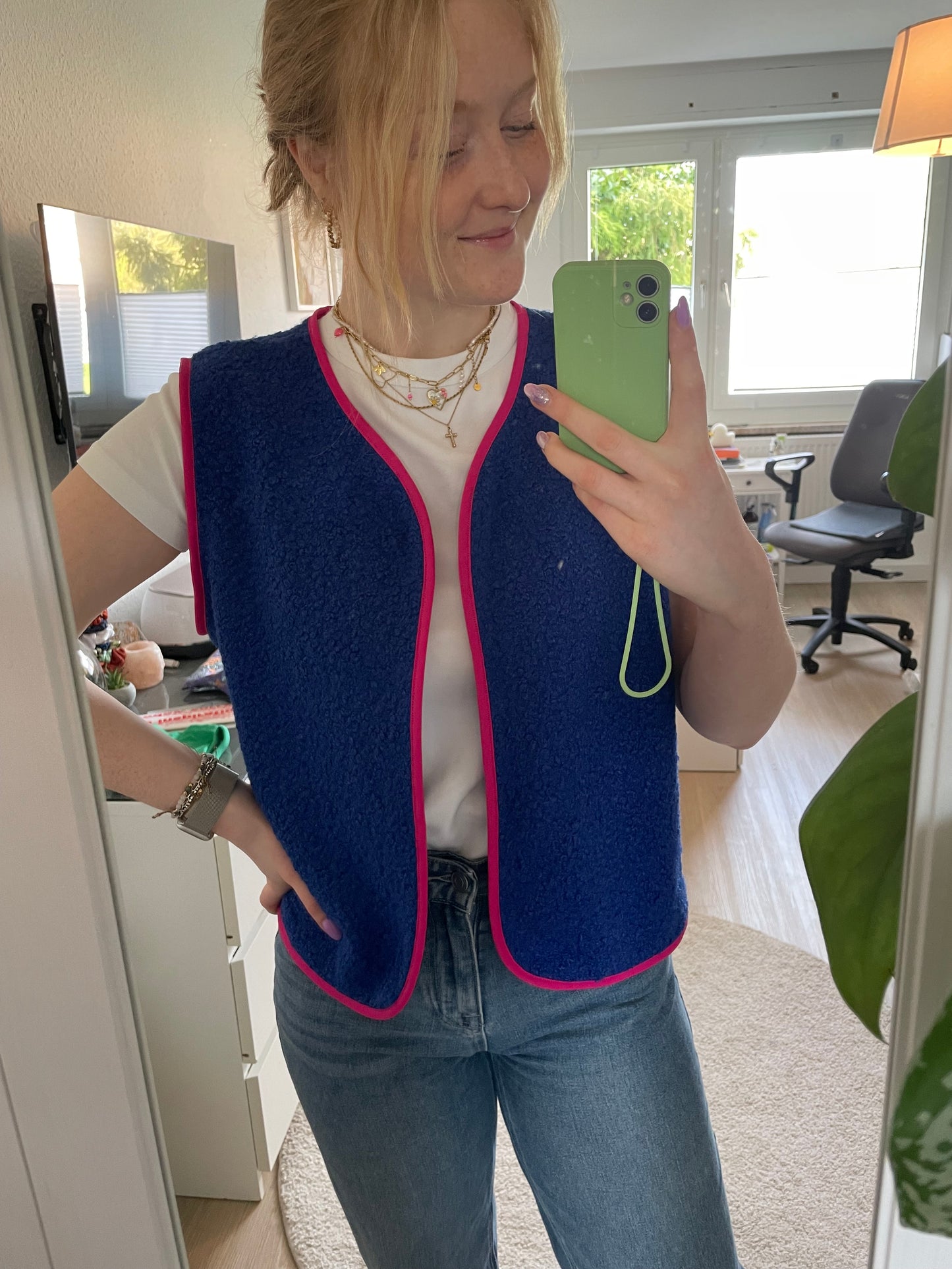 Handmade Weste Royalblau + Pink