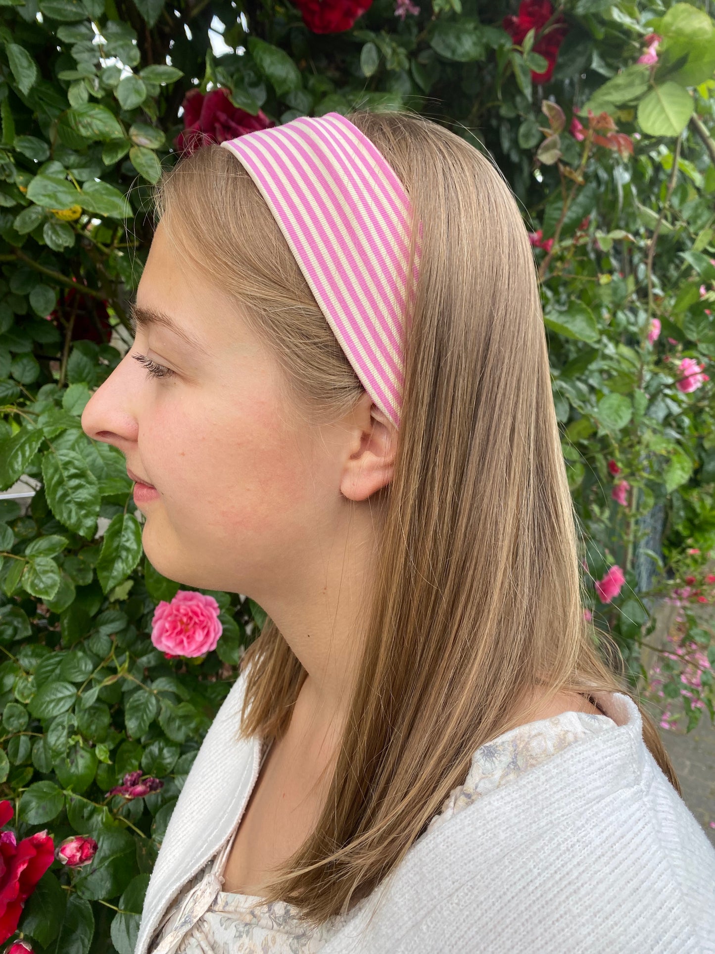 Haarband Gestreift Pink Beige Weiß