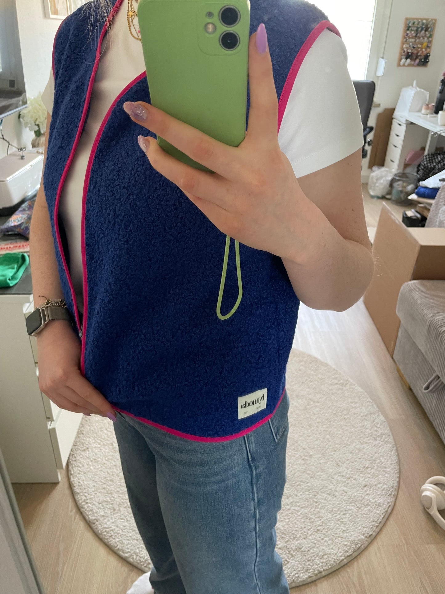 Handmade Weste Royalblau + Pink