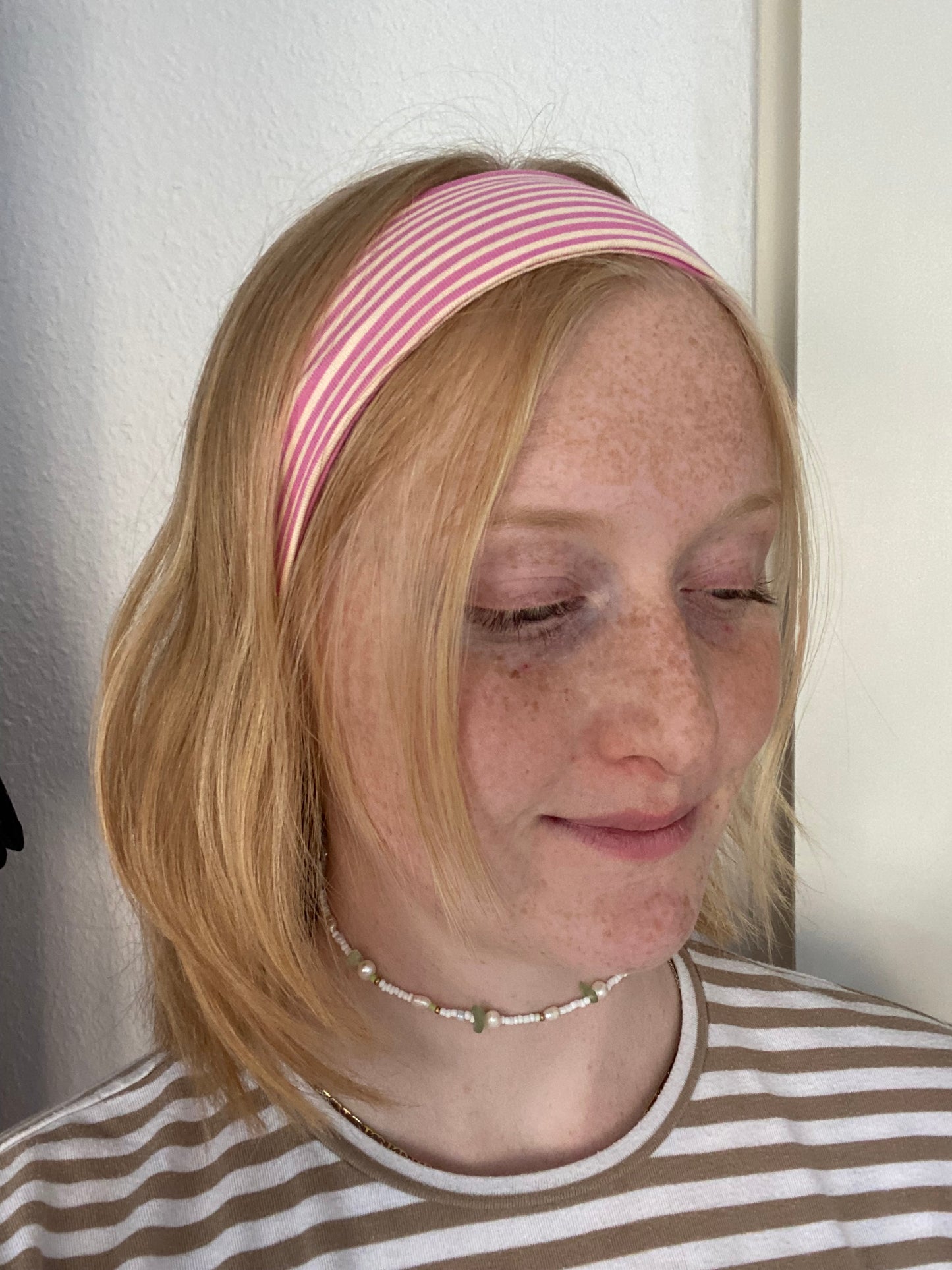Haarband Gestreift Pink Beige Weiß