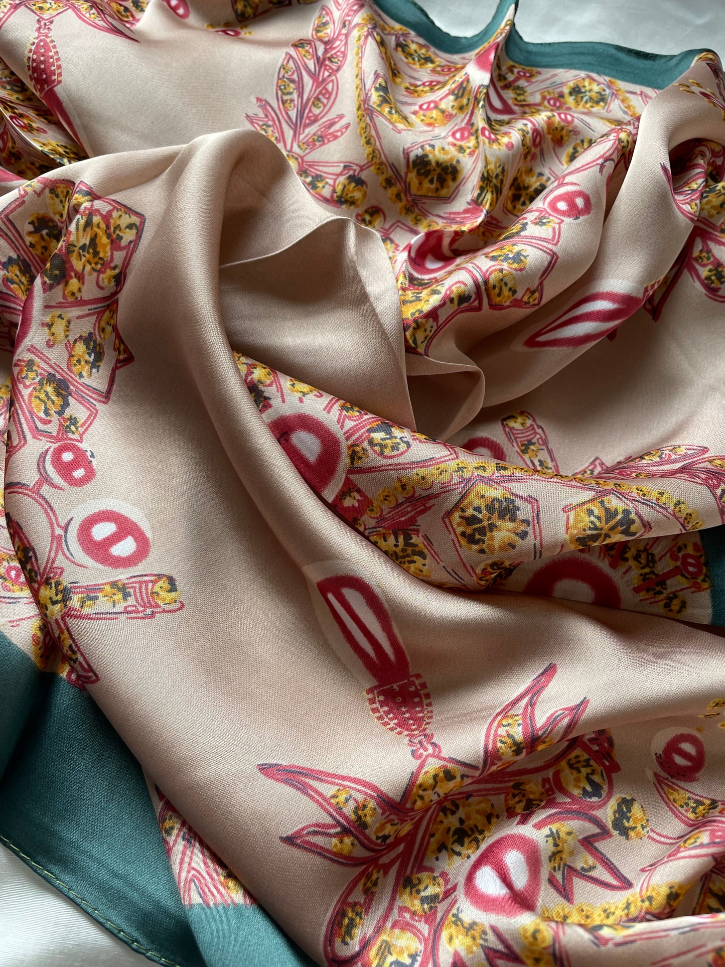 Kopftuch Satintuch Petrol Beige Orientalisch