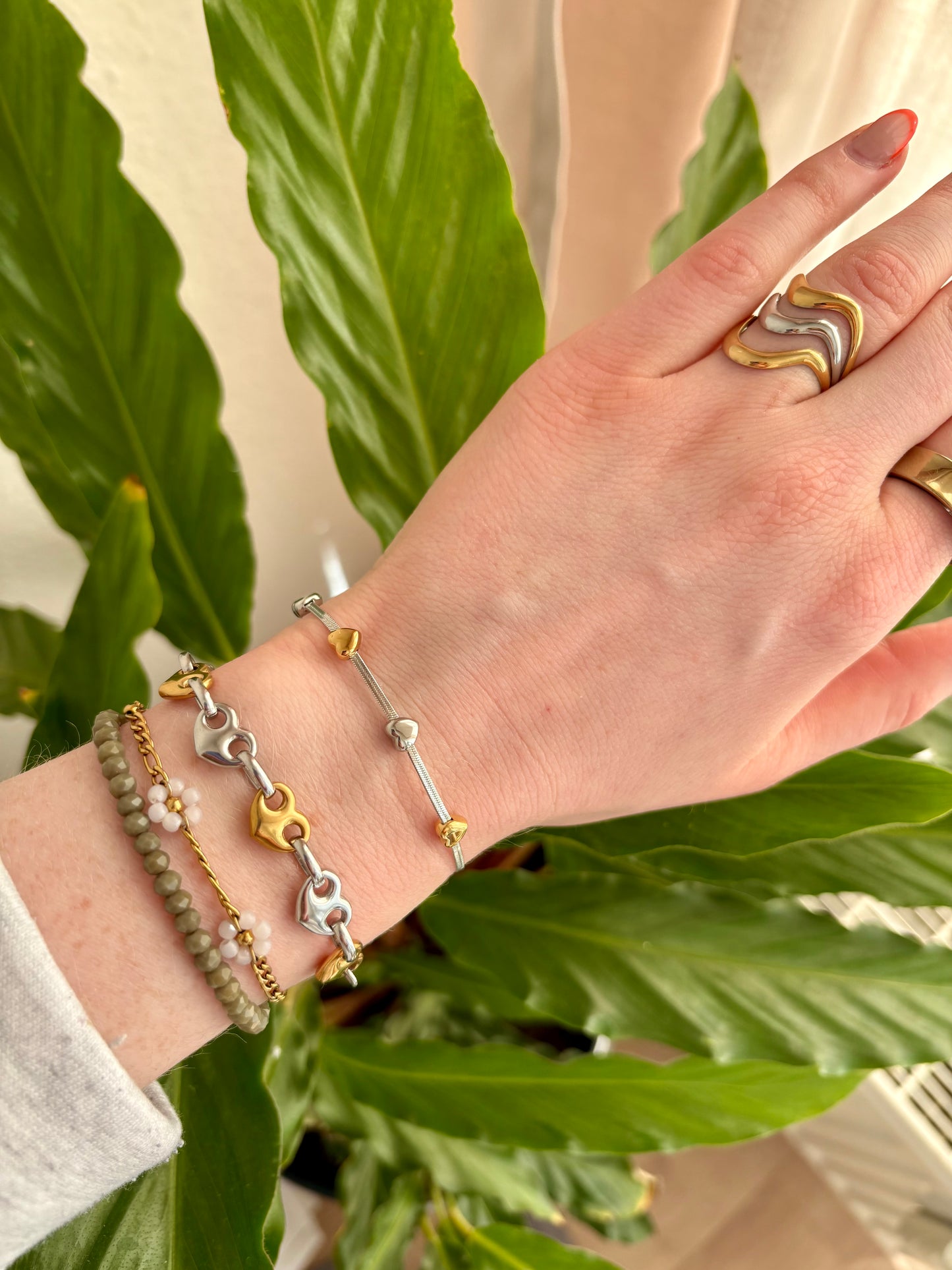 Edelstahl Armband & Kette Bicolor Herz