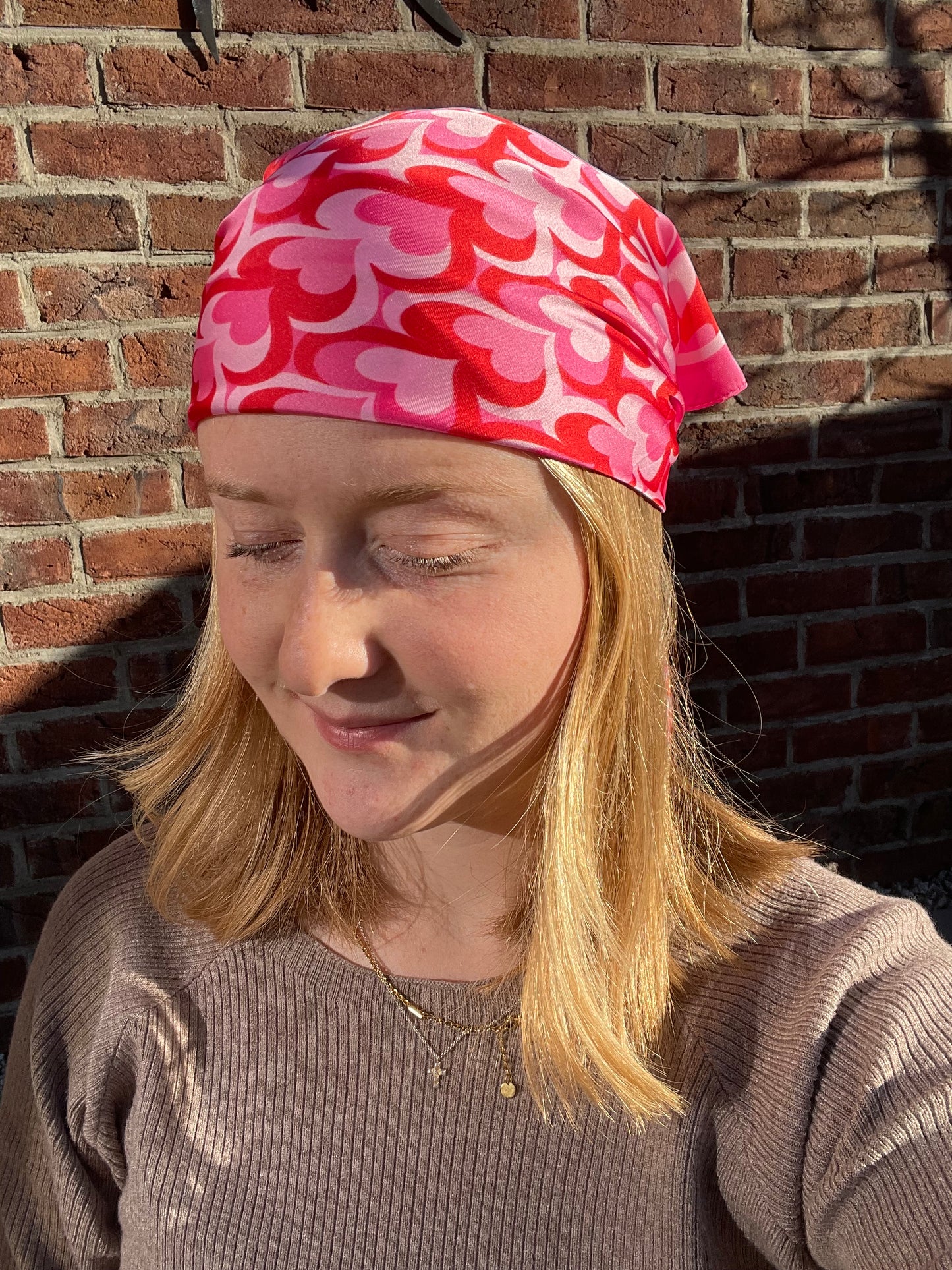 Kopftuch Satintuch Sommer Herzmuster Pink