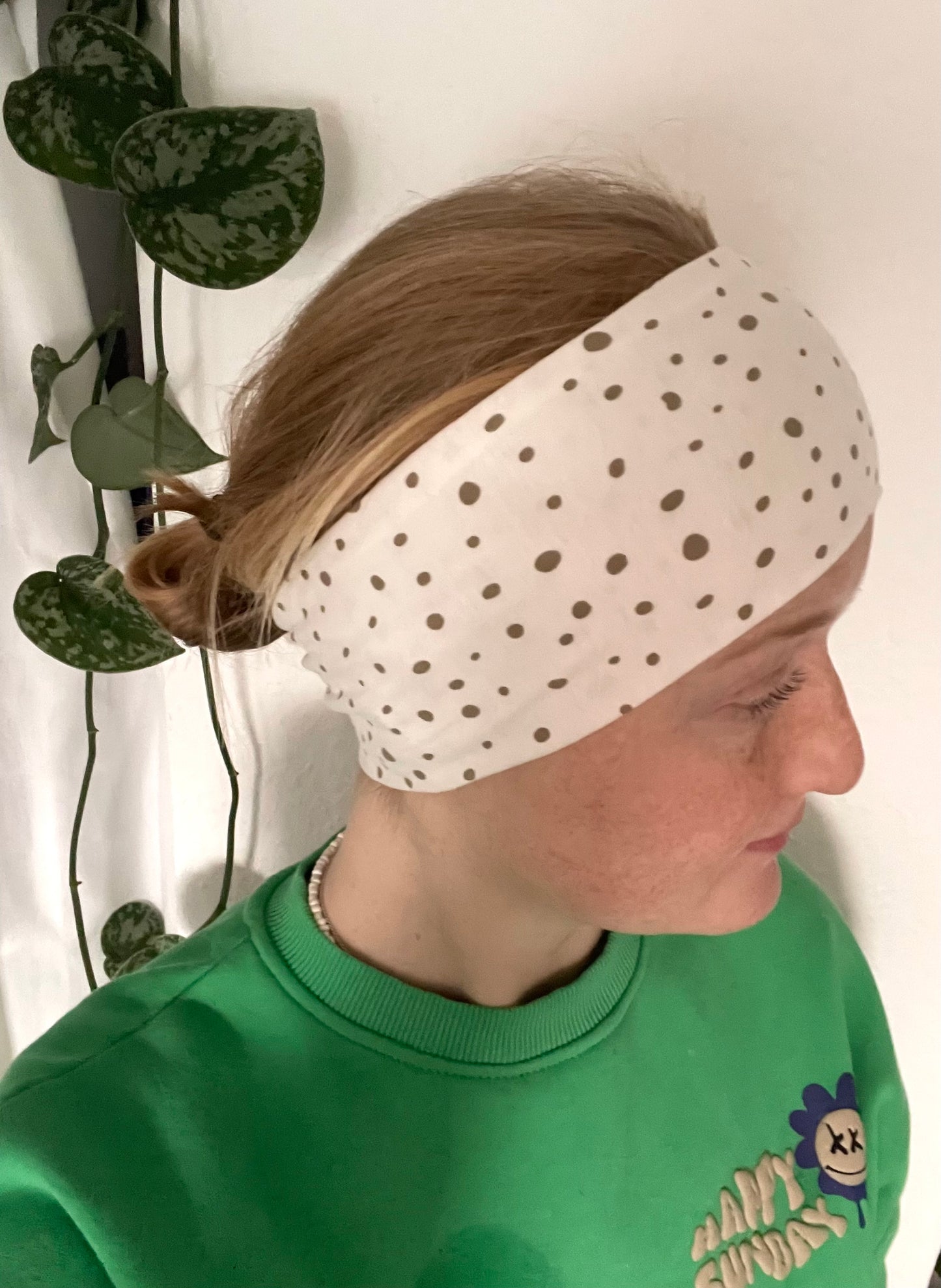 Haarband Weiß Beige Punkte