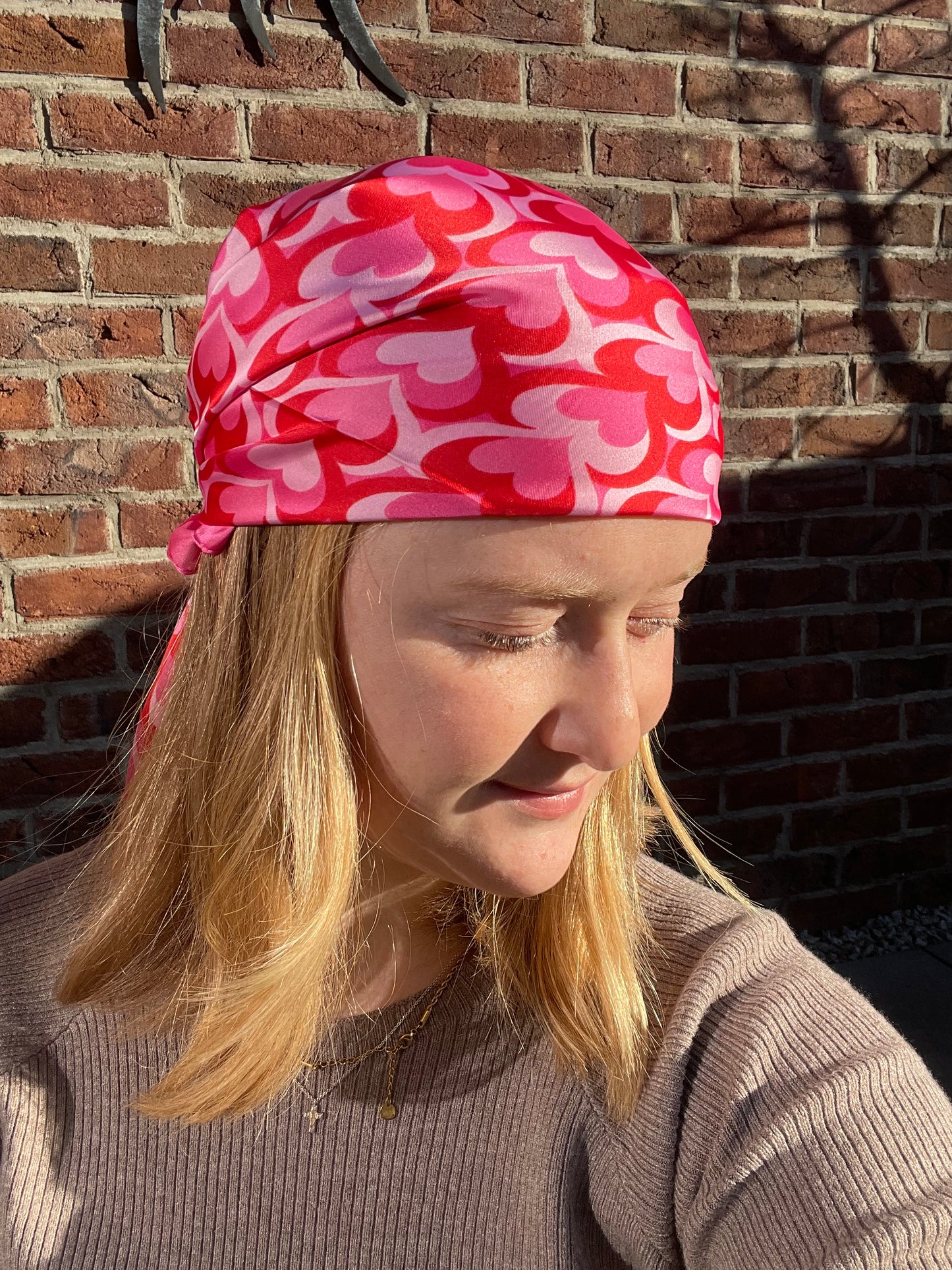 Kopftuch Satintuch Sommer Herzmuster Pink