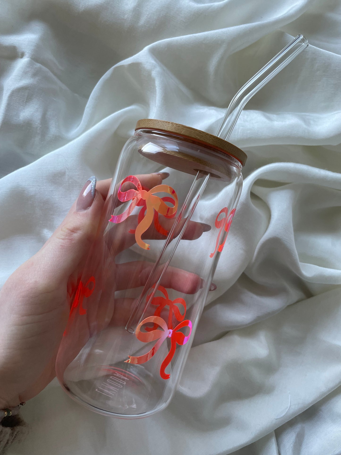 Schleifen Glas Pink Holo