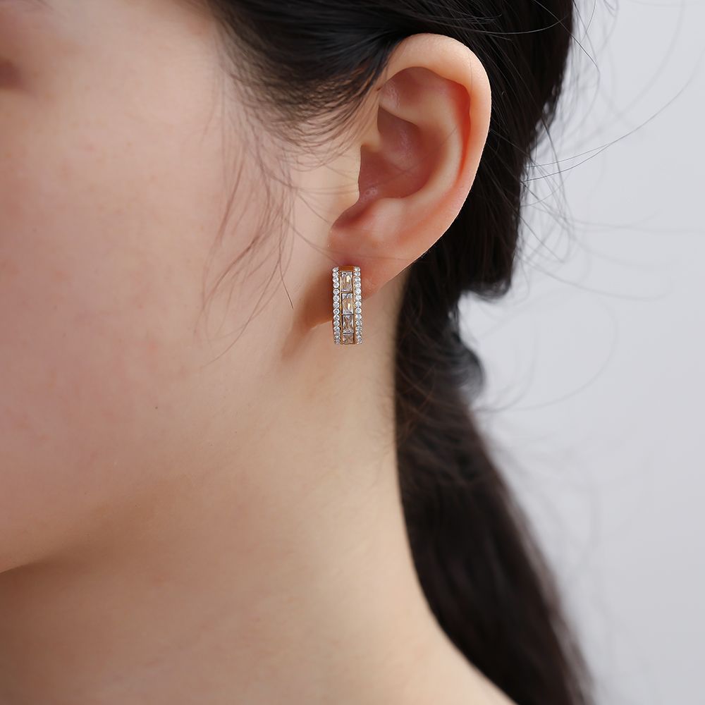 Edelstahl Ohrringe Vintage Hoope Diamonds