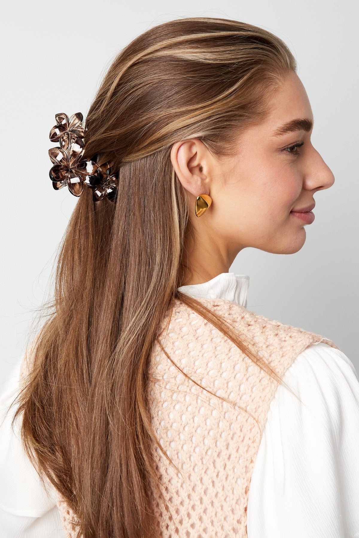 3 Blumen Haarspange Braun Leo