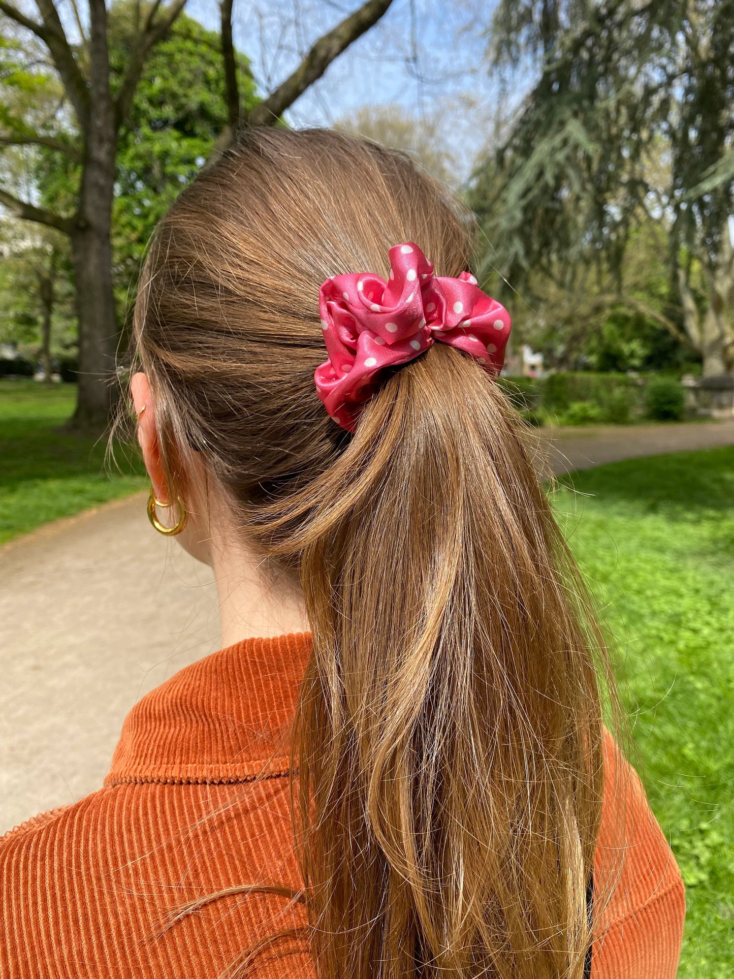 Scrunchie Rosa Pink gepunktet Satin