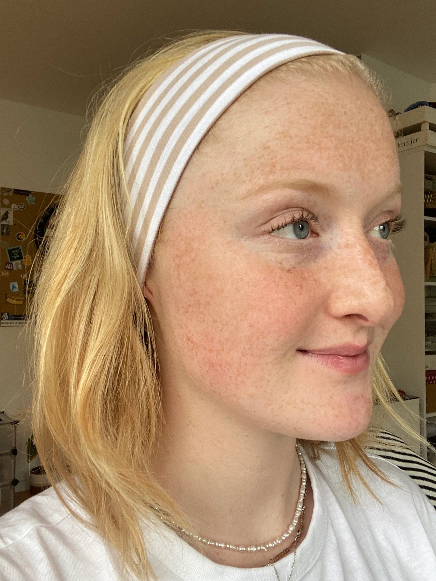 Haarband Gestreift Pink Beige Weiß