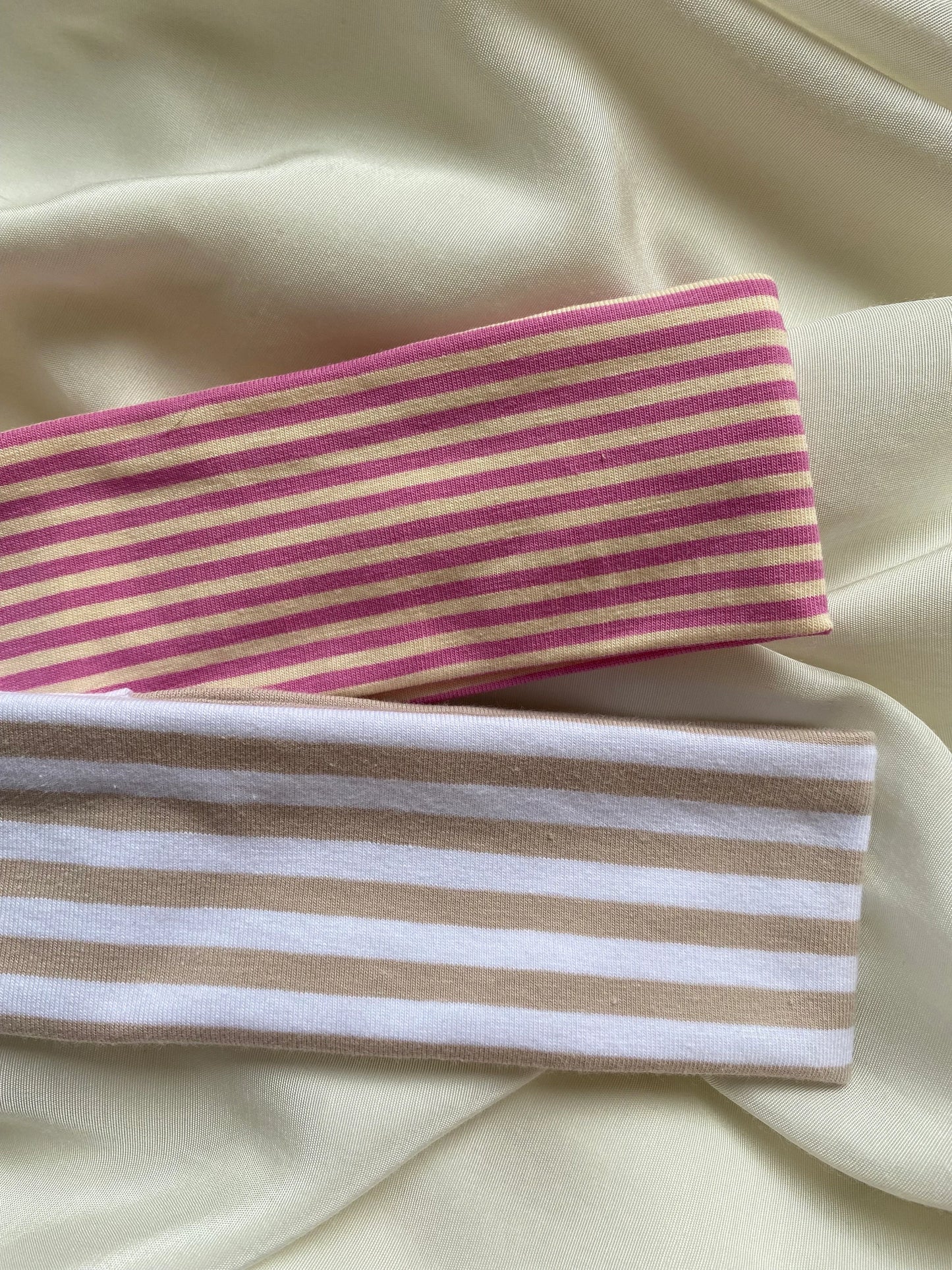 Haarband Gestreift Pink Beige Weiß