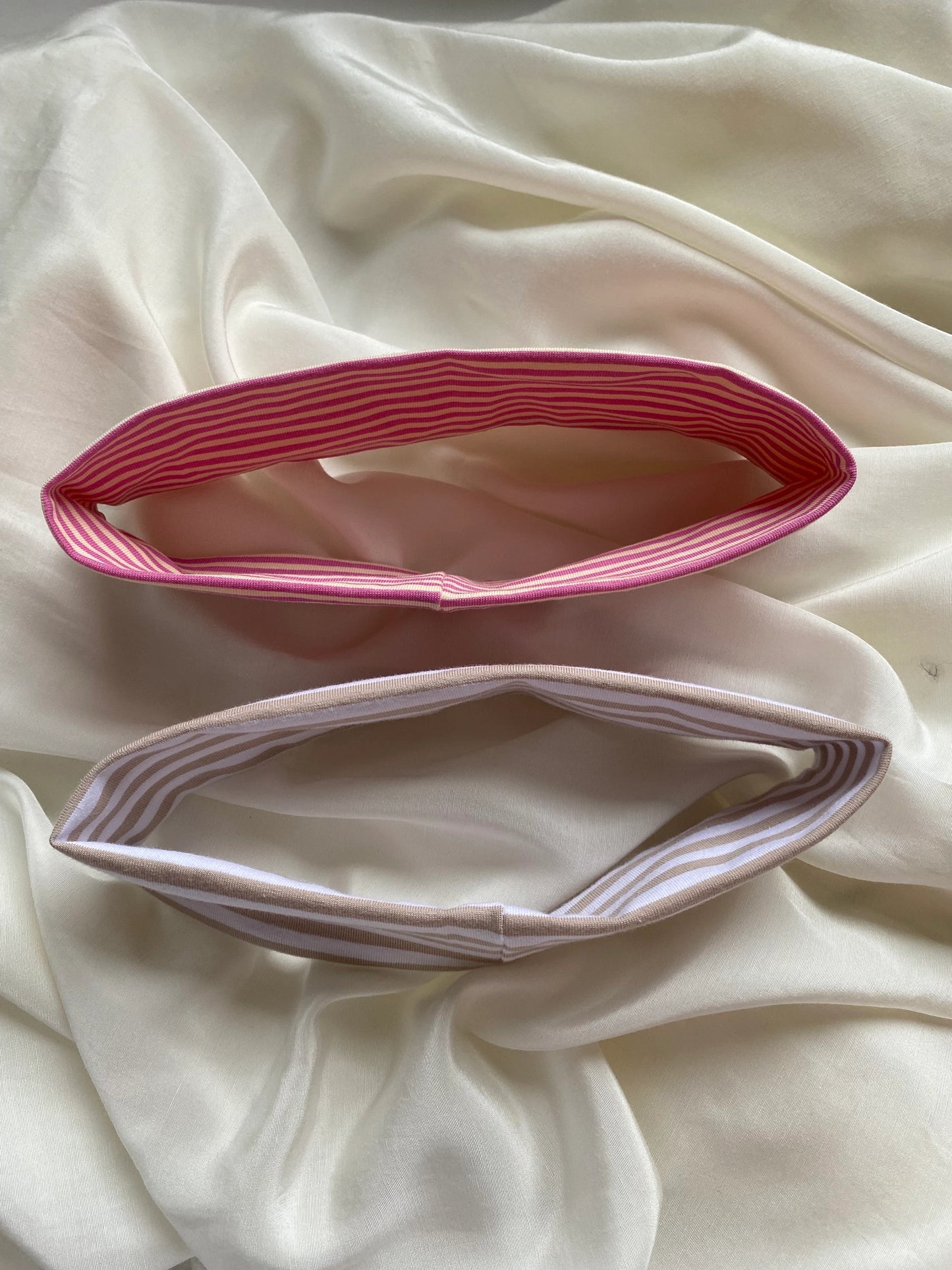 Haarband Gestreift Pink Beige Weiß