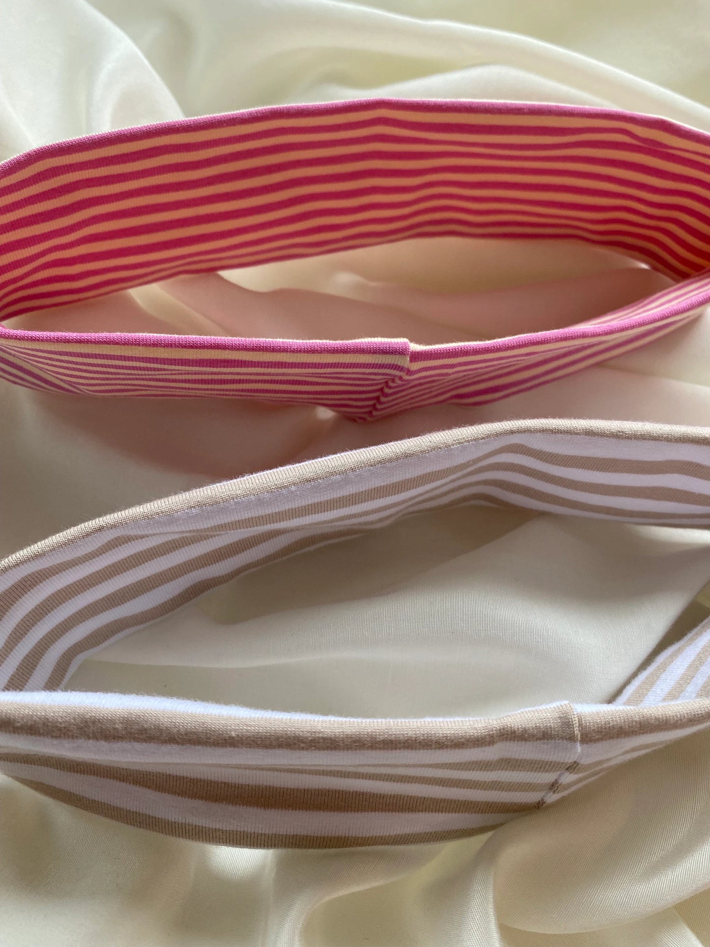 Haarband Gestreift Pink Beige Weiß