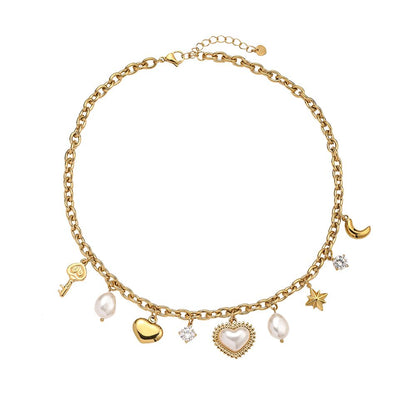 Statement Charm Kette Diamon Pearl