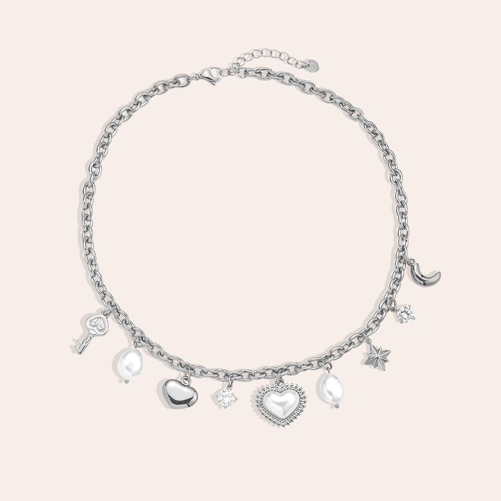 Statement Charm Kette Diamon Pearl