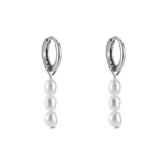 Edelstahl Ohrringe Creolen Triple Seapearls