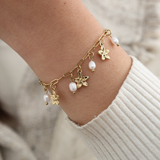 Edelstahl Armband Pearl & Flowers