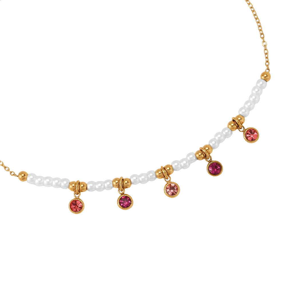 Edelstahl Fußkettchen Pink Pearl