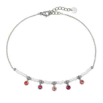 Edelstahl Fußkettchen Pink Pearl