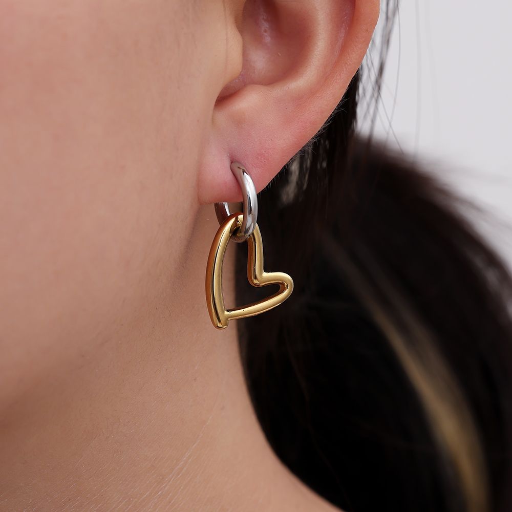 Edelstahl Ohrringe Bicolor Herz