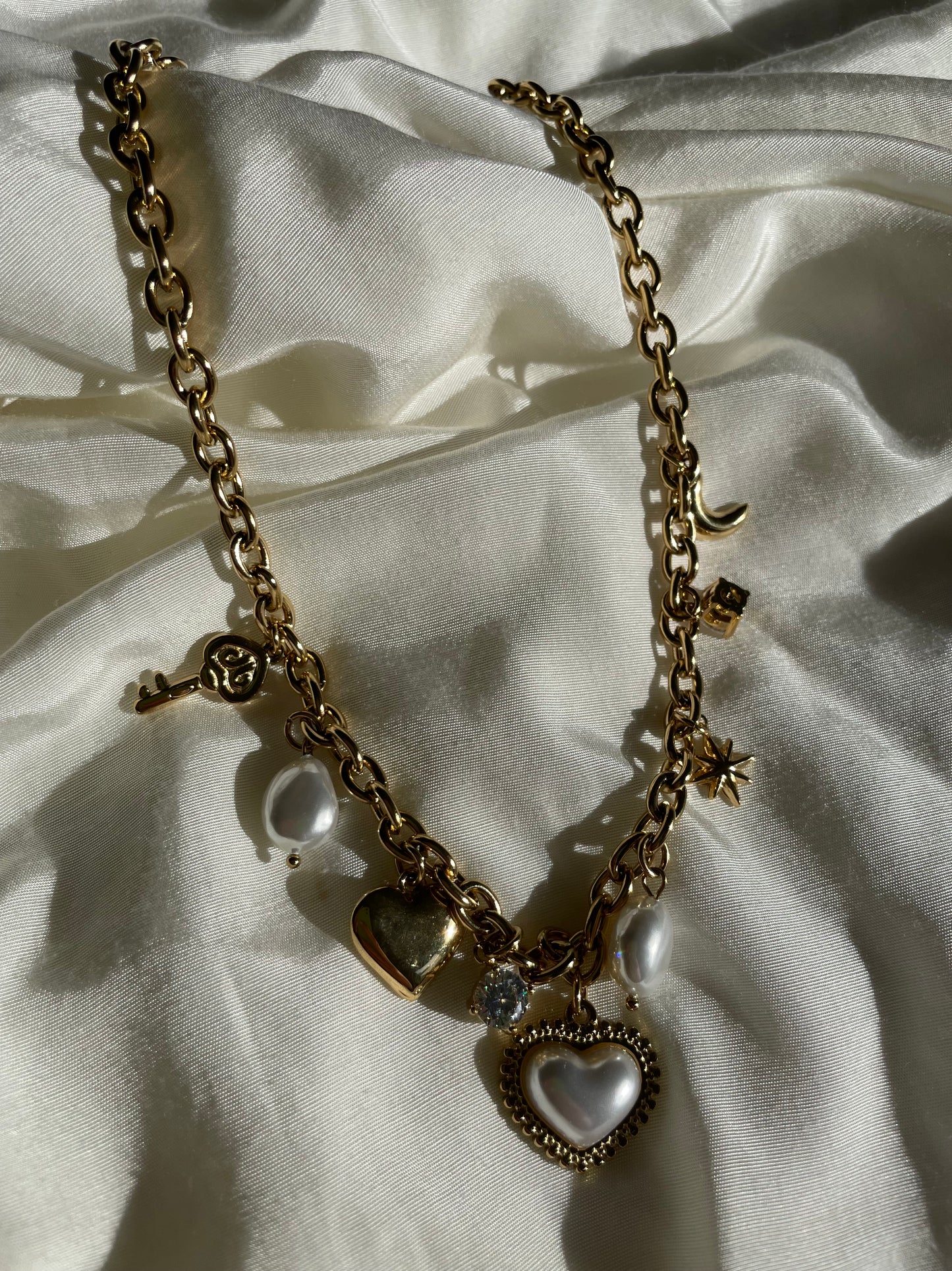 Statement Charm Kette Diamon Pearl