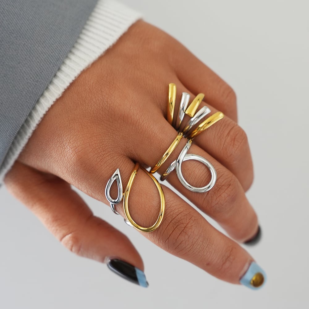 Edelstahl Ring Bicolor Leave