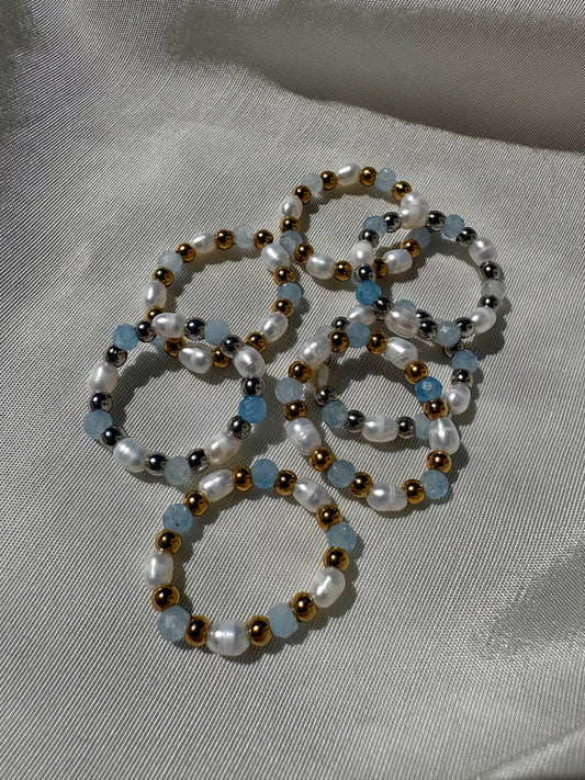 Perlenring Blau Süßwasserperle