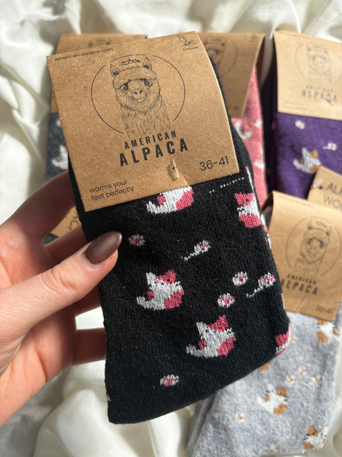 Alpaka Socken Katzen Muster