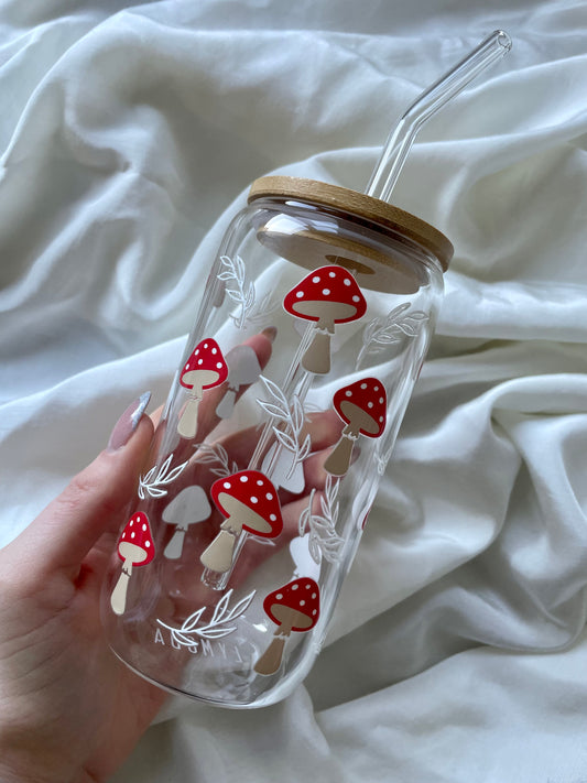 Pilze mit Blättern Glas