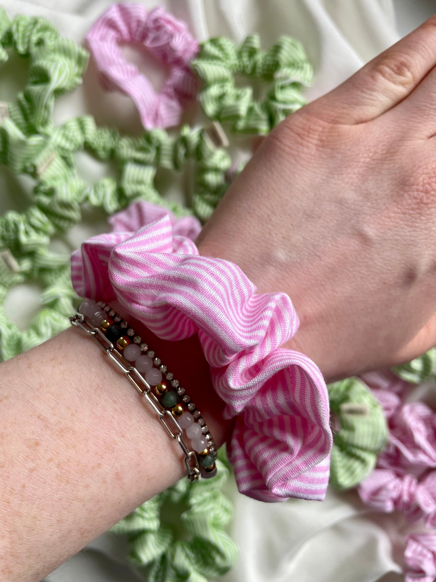 Scrunchie gestreift Pink Grün
