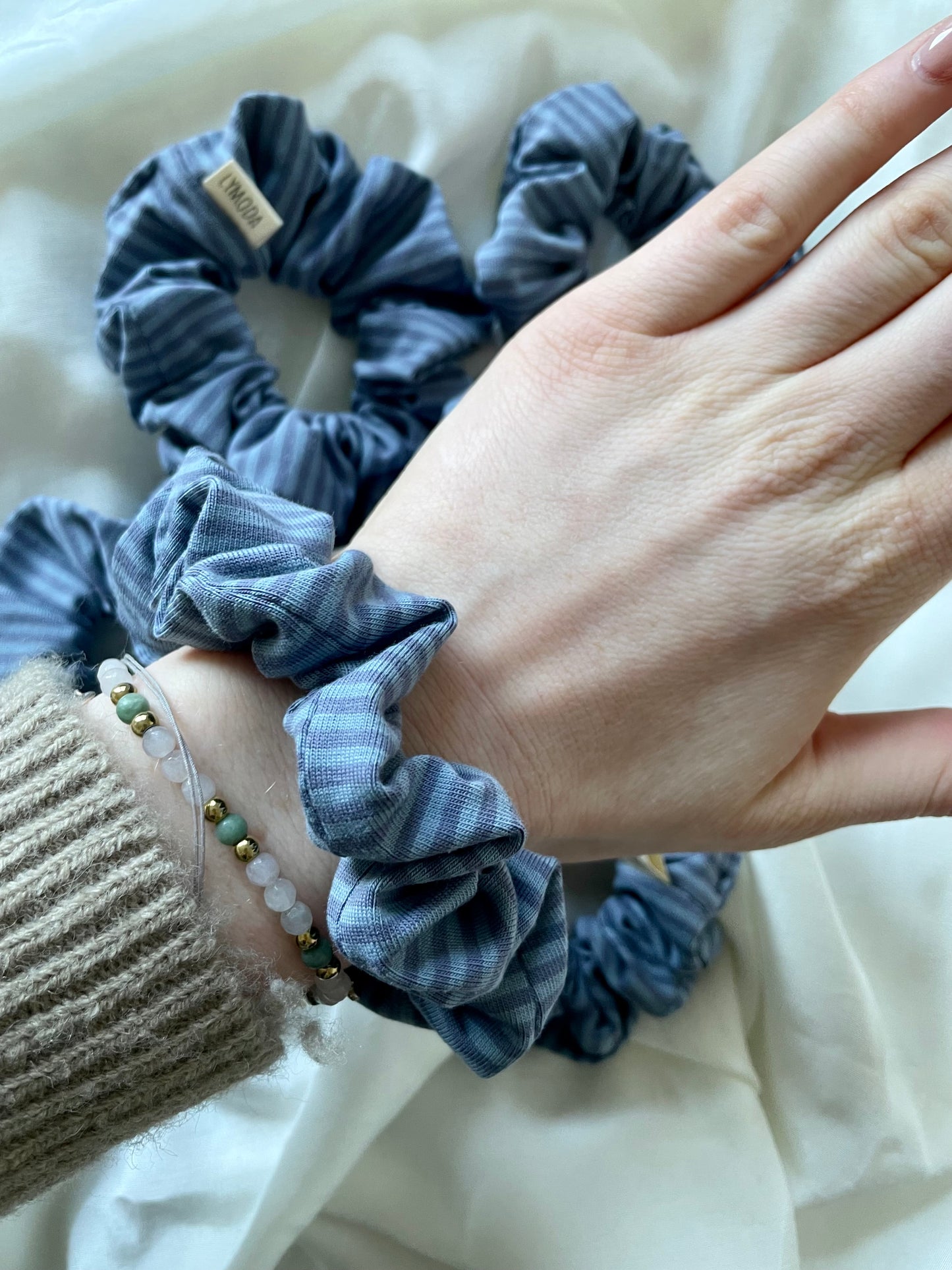 Scrunchiekollektion Strify gestreift Gelb Beige Blau