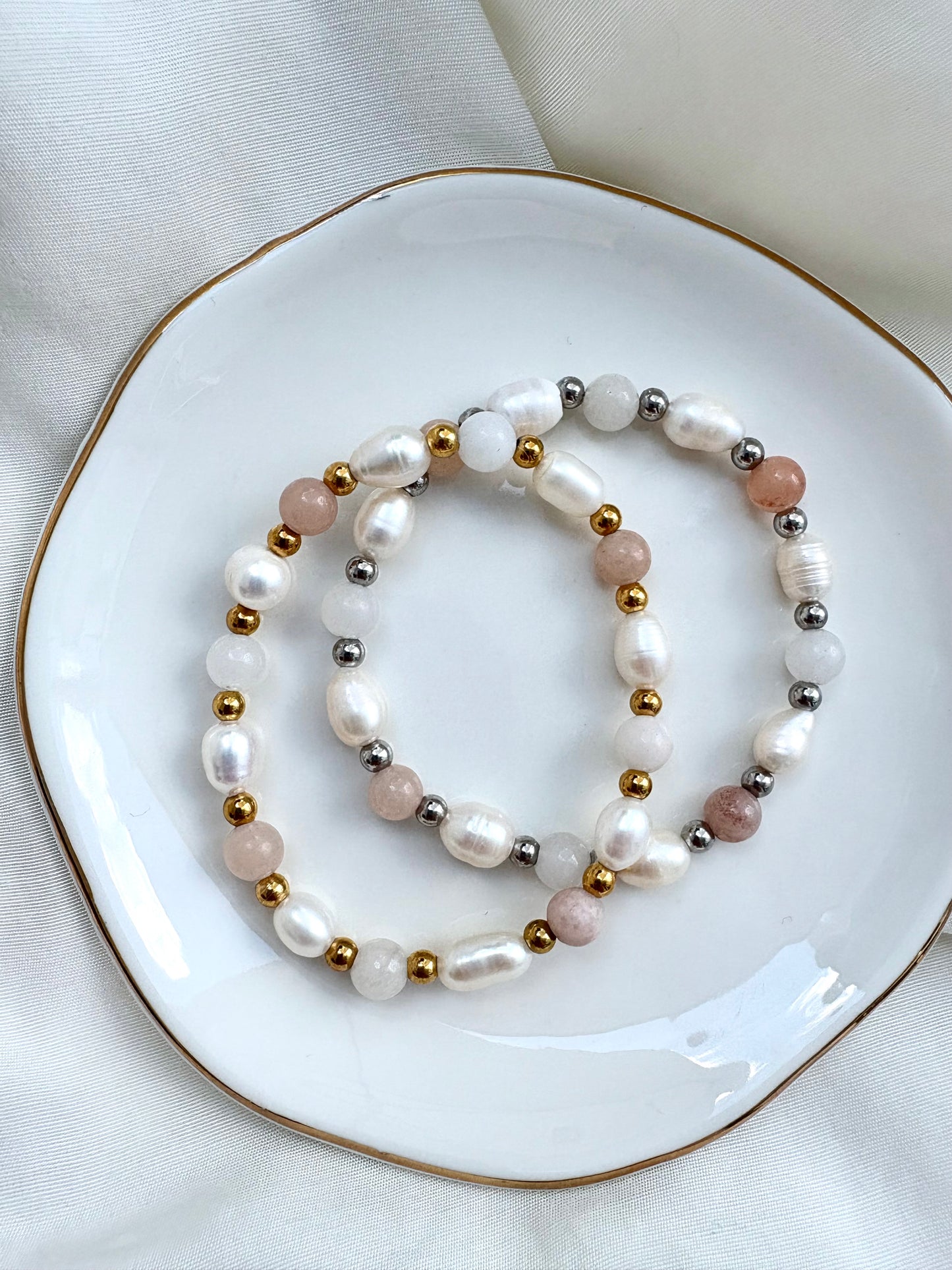 Rosa/Beiges Armband Süßwasserperle
