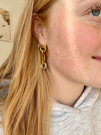 Edelstahl Ohrringe Bicolor Long Circle