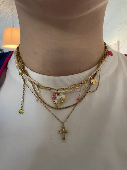 Edelstahl Kette Kreuz Diamond