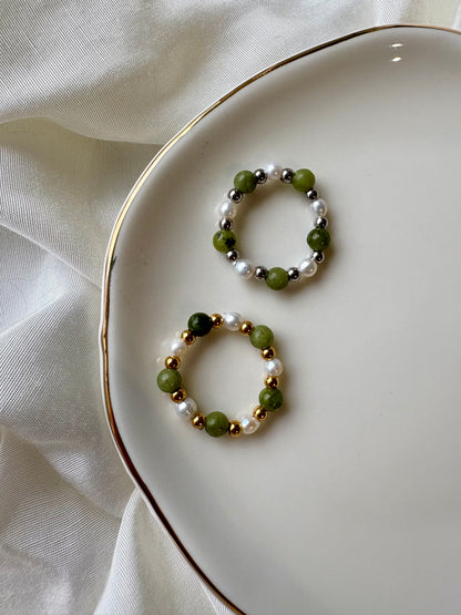 Perlenring Matcha Süßwasserperle