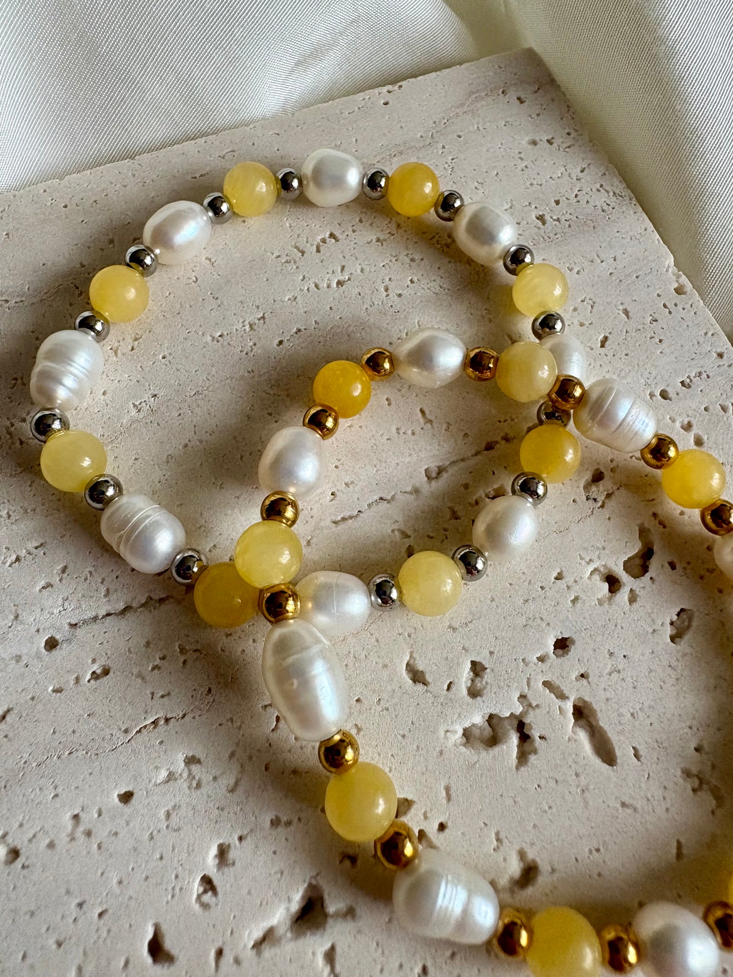 Pastellgelbes Süßwasserperle Armband