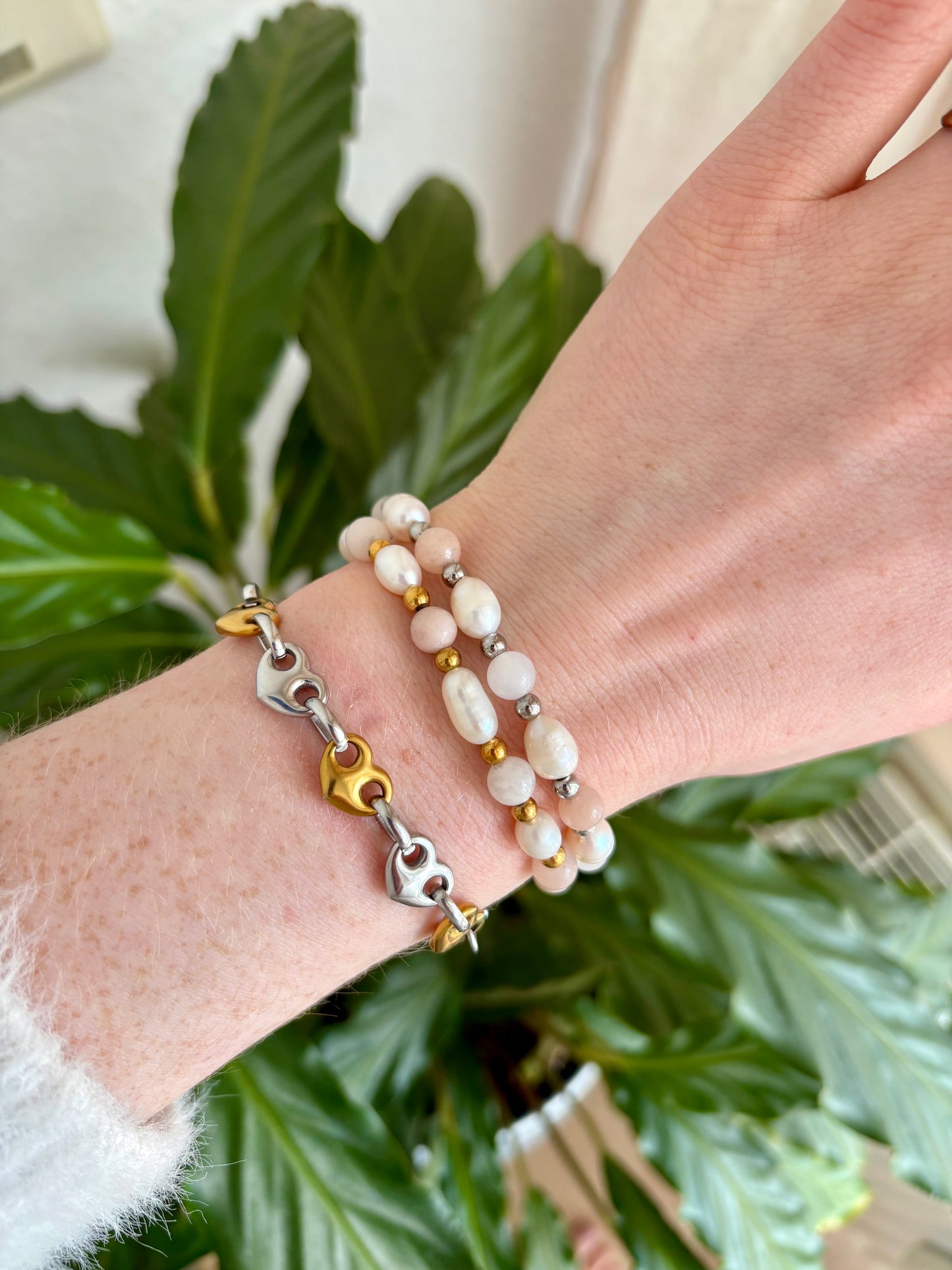 Rosa/Beiges Armband Süßwasserperle