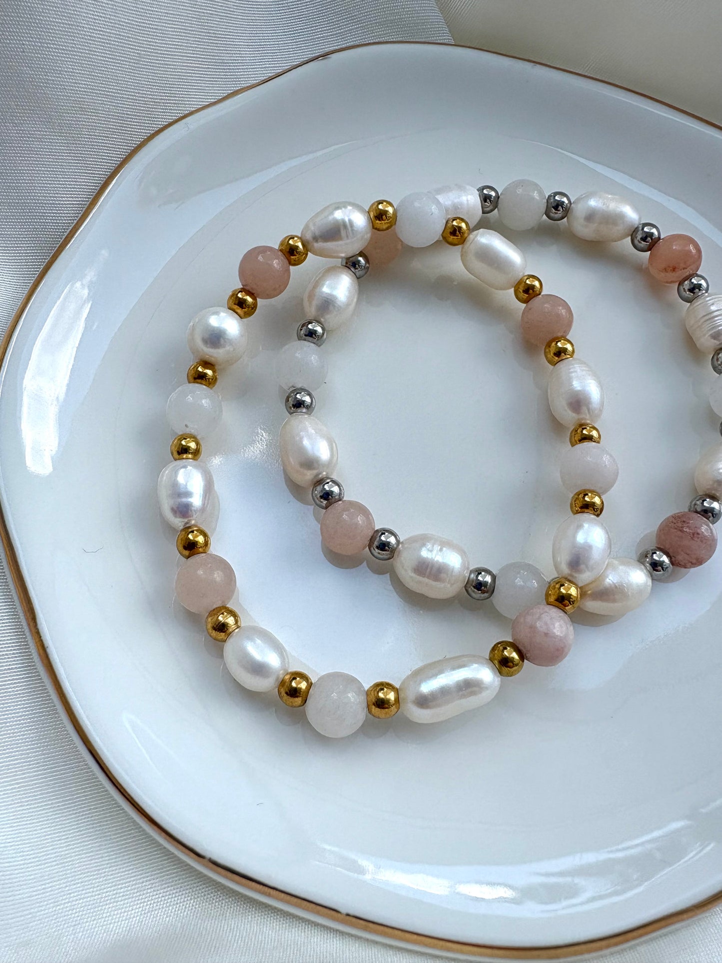 Rosa/Beiges Armband Süßwasserperle