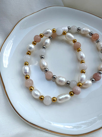 Rosa/Beiges Armband Süßwasserperle