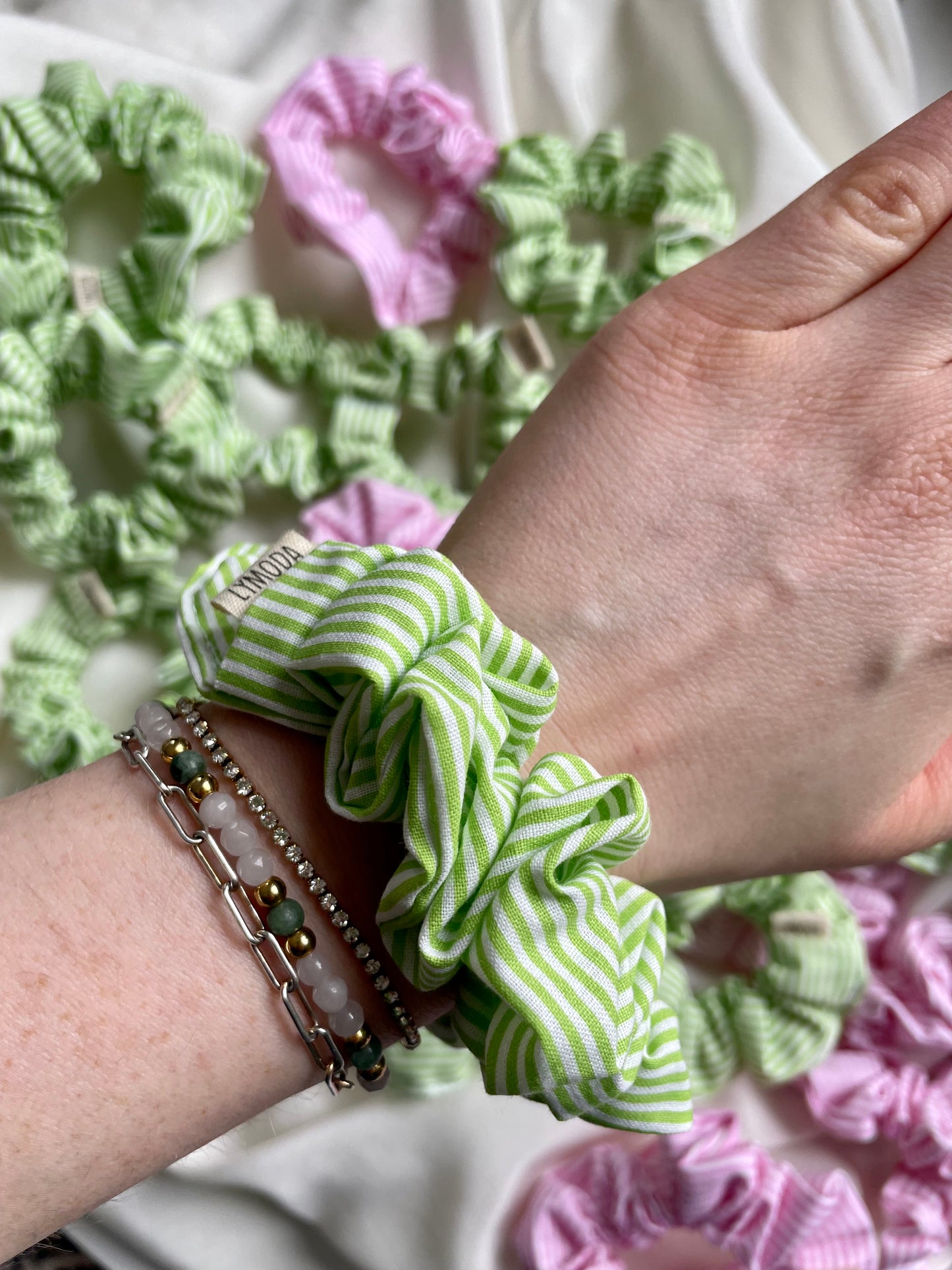 Scrunchie gestreift Pink Grün