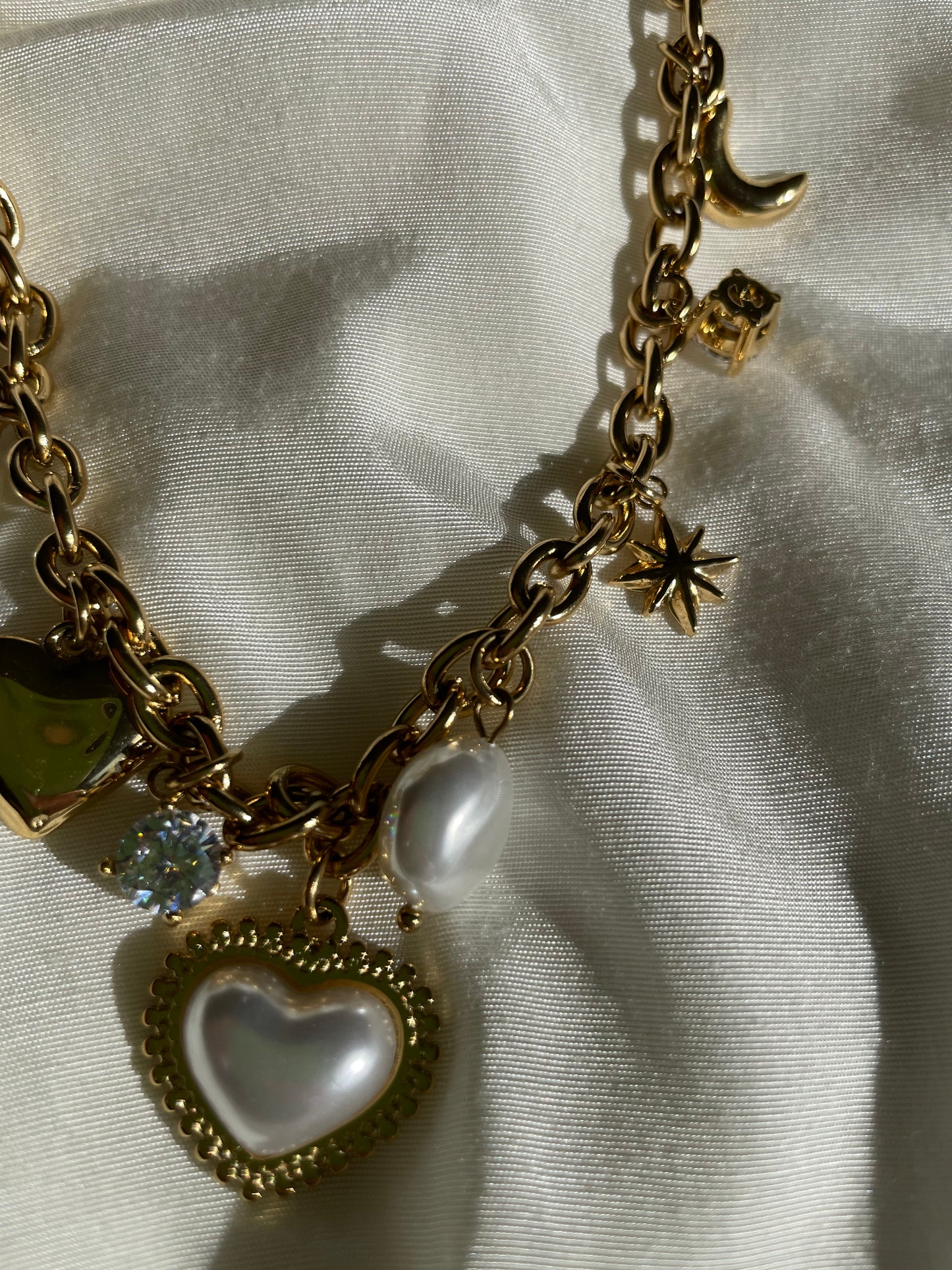 Statement Charm Kette Diamon Pearl