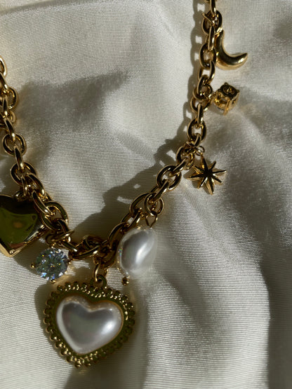 Statement Charm Kette Diamon Pearl