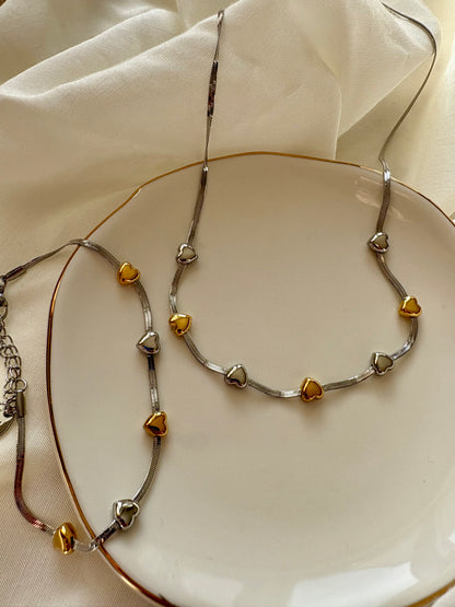 Edelstahl Armband & Kette Bicolor Herz