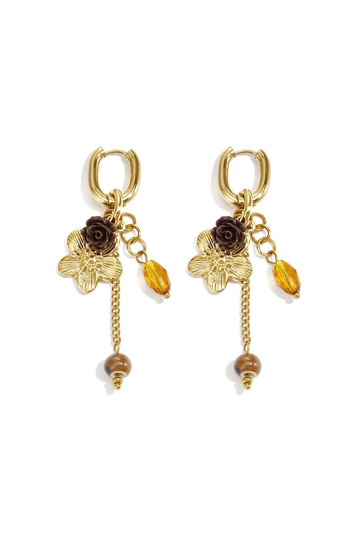 Edelstahl Ohrringe Brown Flower