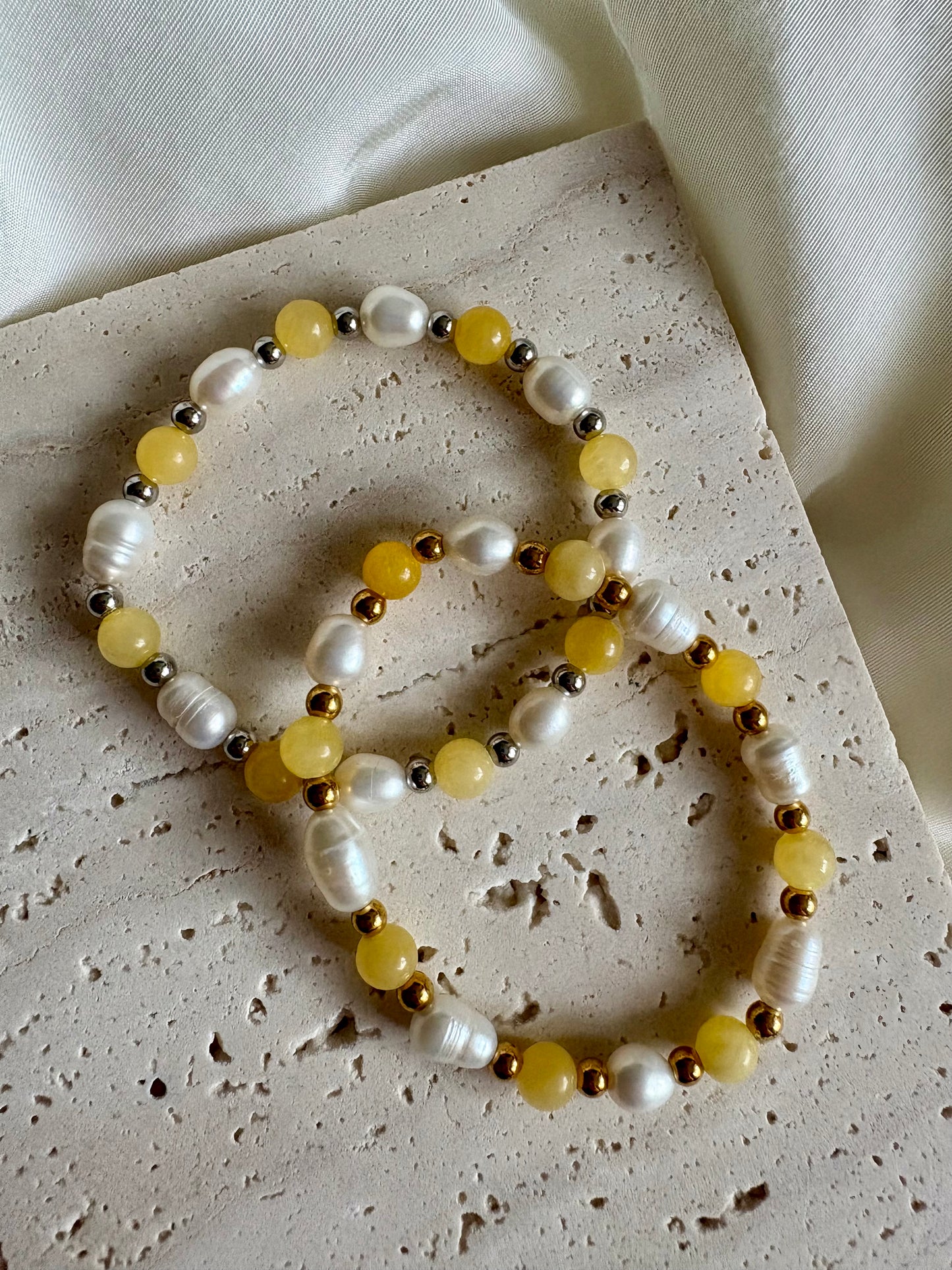Pastellgelbes Süßwasserperle Armband