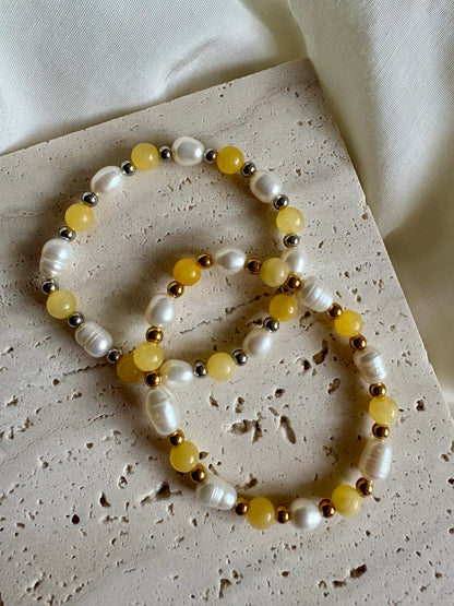Pastellgelbes Süßwasserperle Armband
